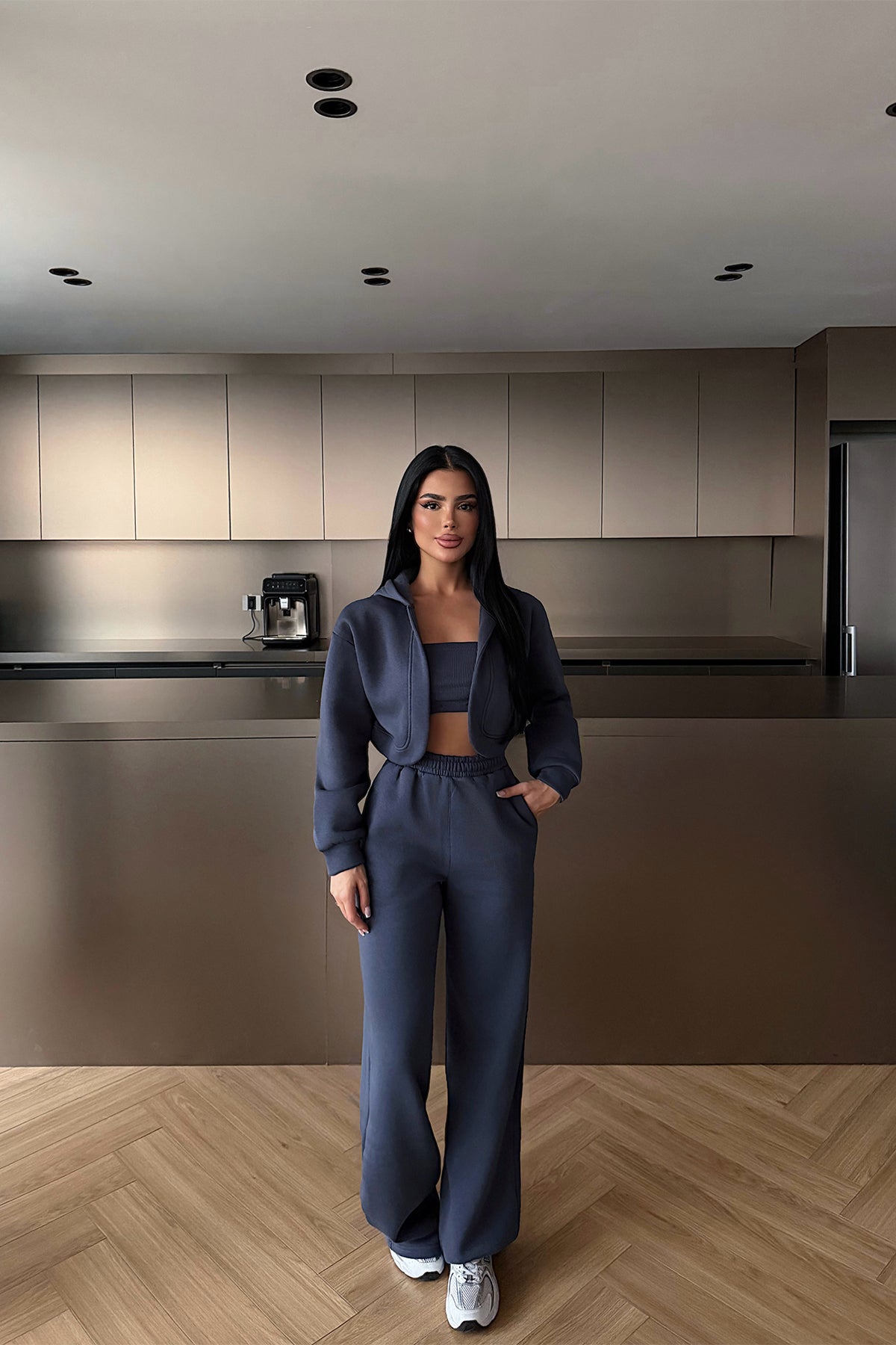 Anthracite Hooded Three-Piece Set