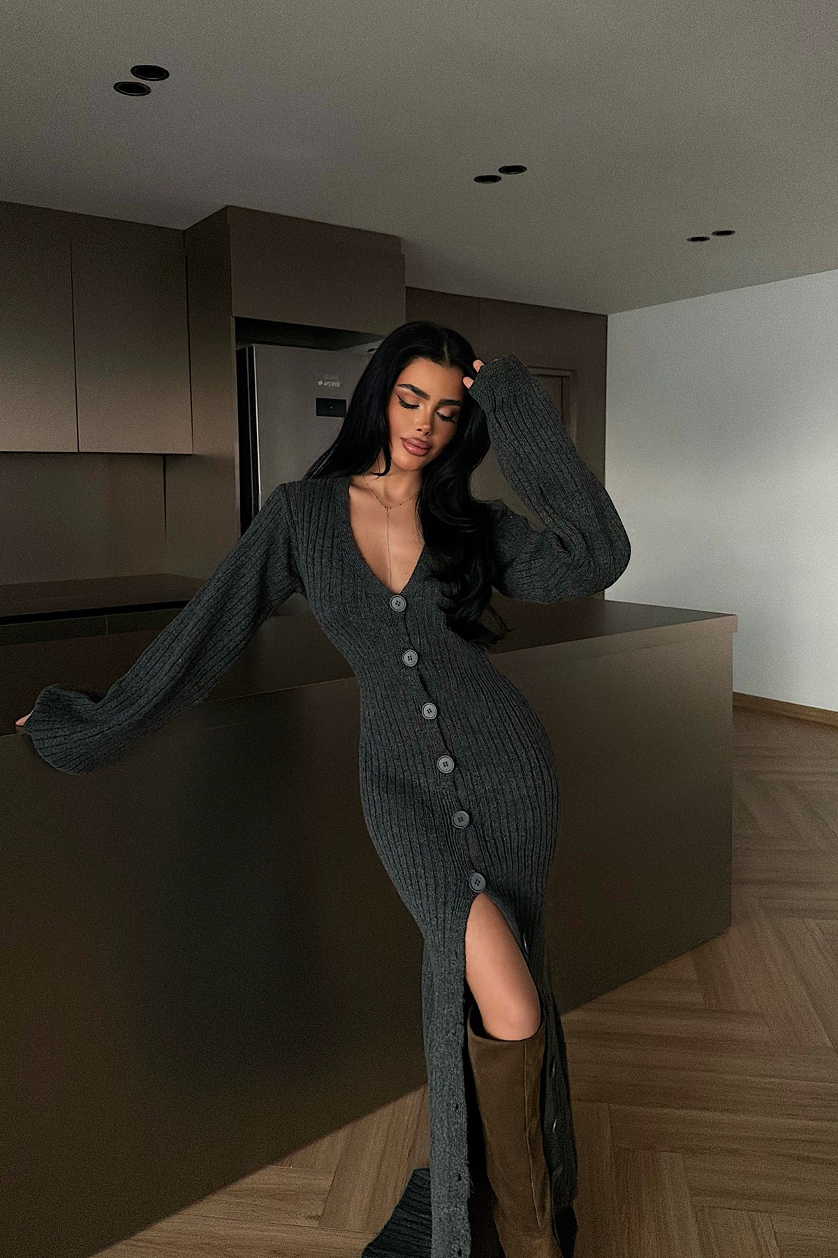 Antrasit Ophelie Triko Elbise 8