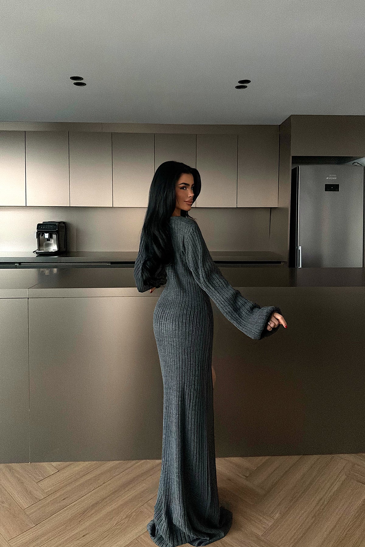 Antrasit Ophelie Triko Elbise 16
