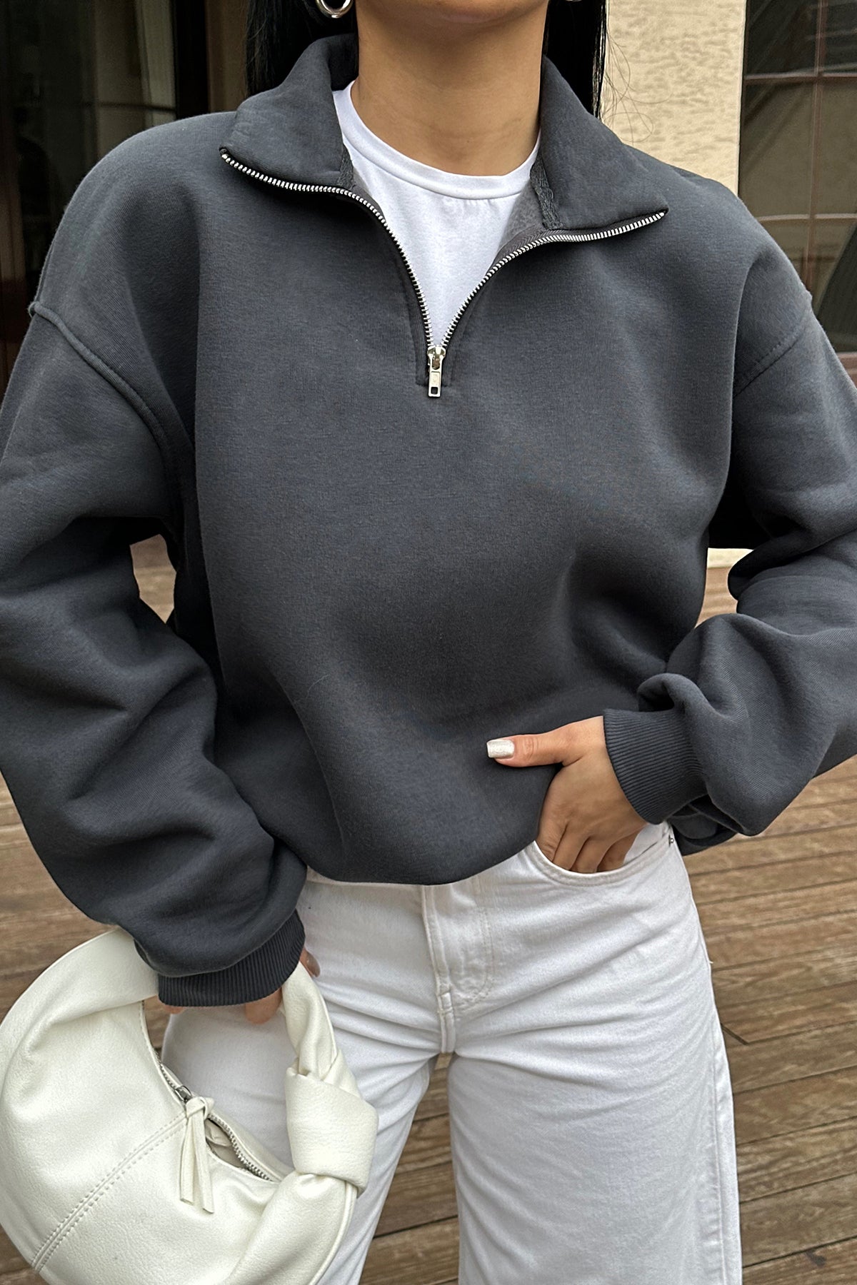 Anthracite Zipper Detail Sweat