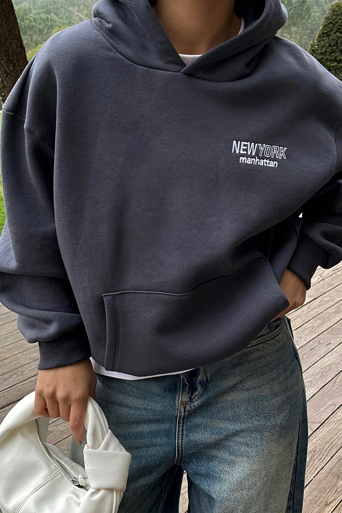 Anthracite New York Written Hooded Sweat