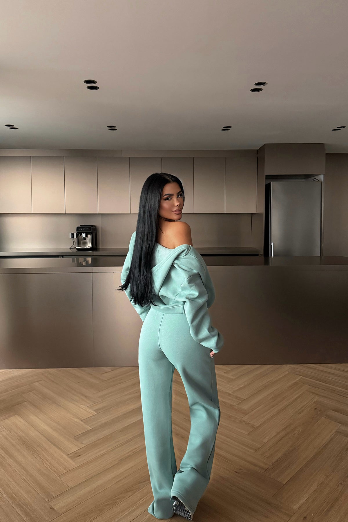 Aqua Green Hooded Three-Piece Set