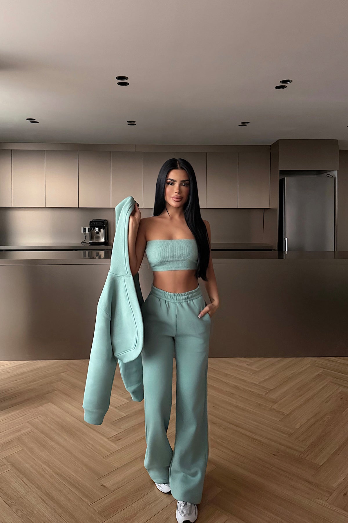 Aqua Green Hooded Three-Piece Set