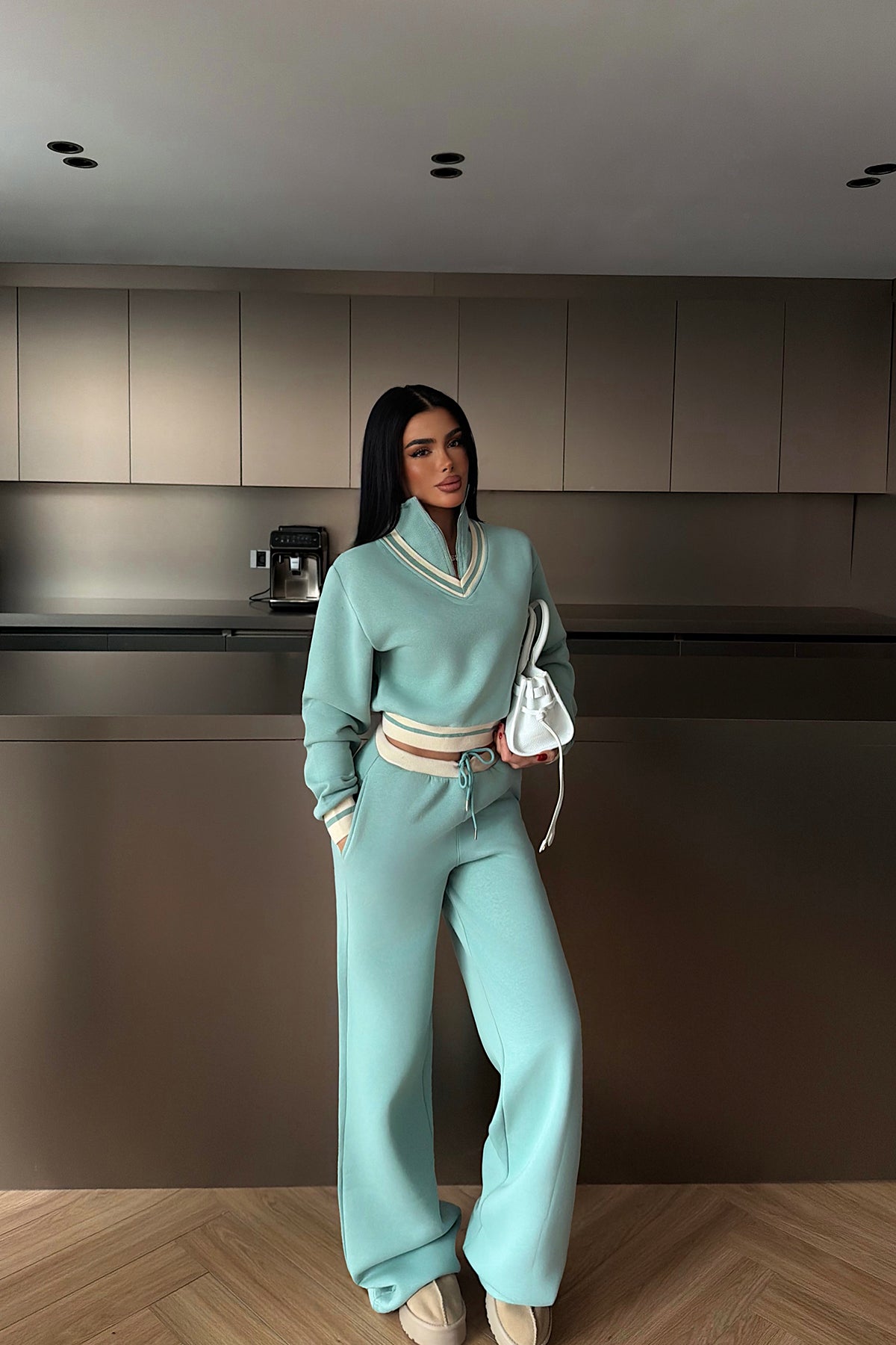 Aqua Green Turtleneck Tracksuit Set
