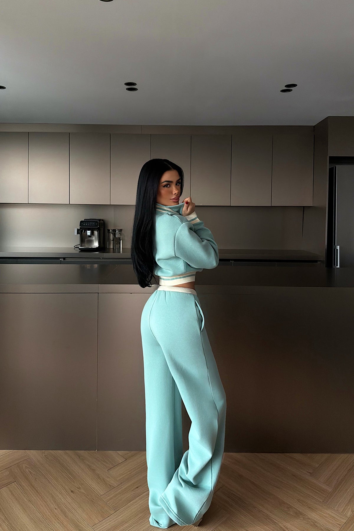 Aqua Green Turtleneck Tracksuit Set