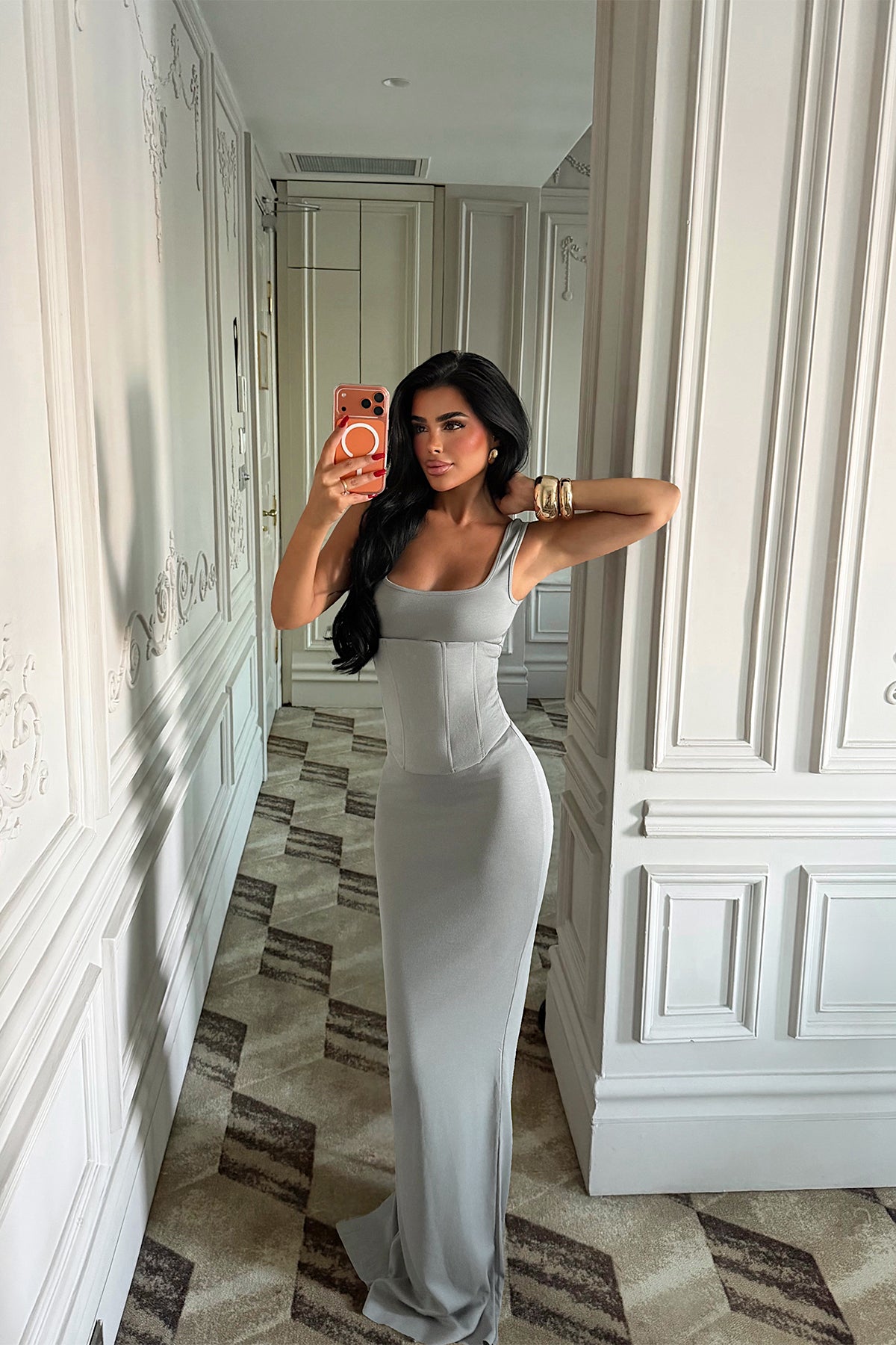Çıkarılabilir Korse Detaylı Maxi Elbise ATE5953 4