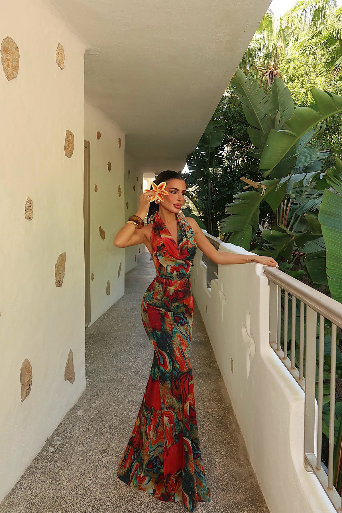 Batik Desen Askılı Uzun Elbise ATE4958 4