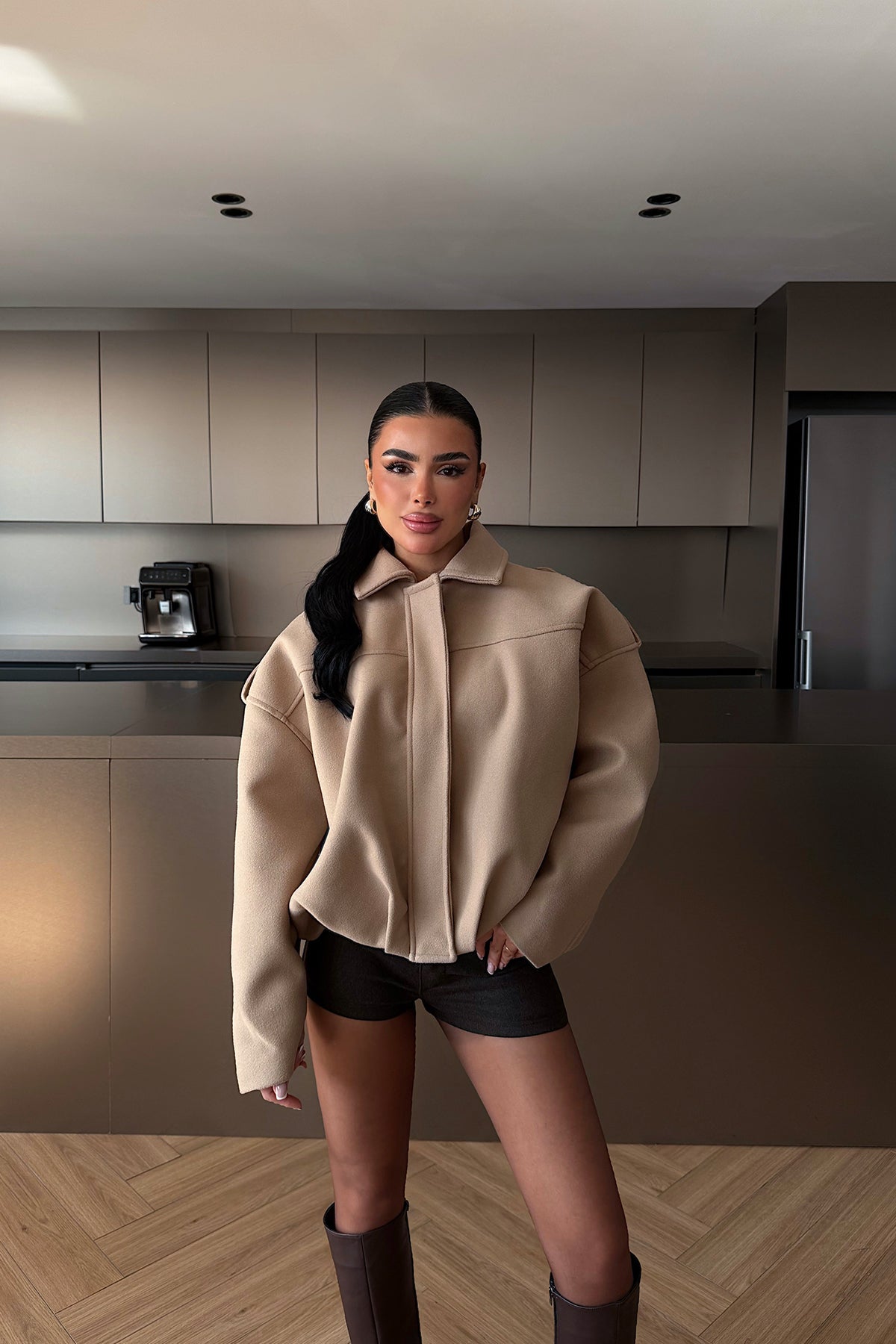 Beige Bomber Jacket