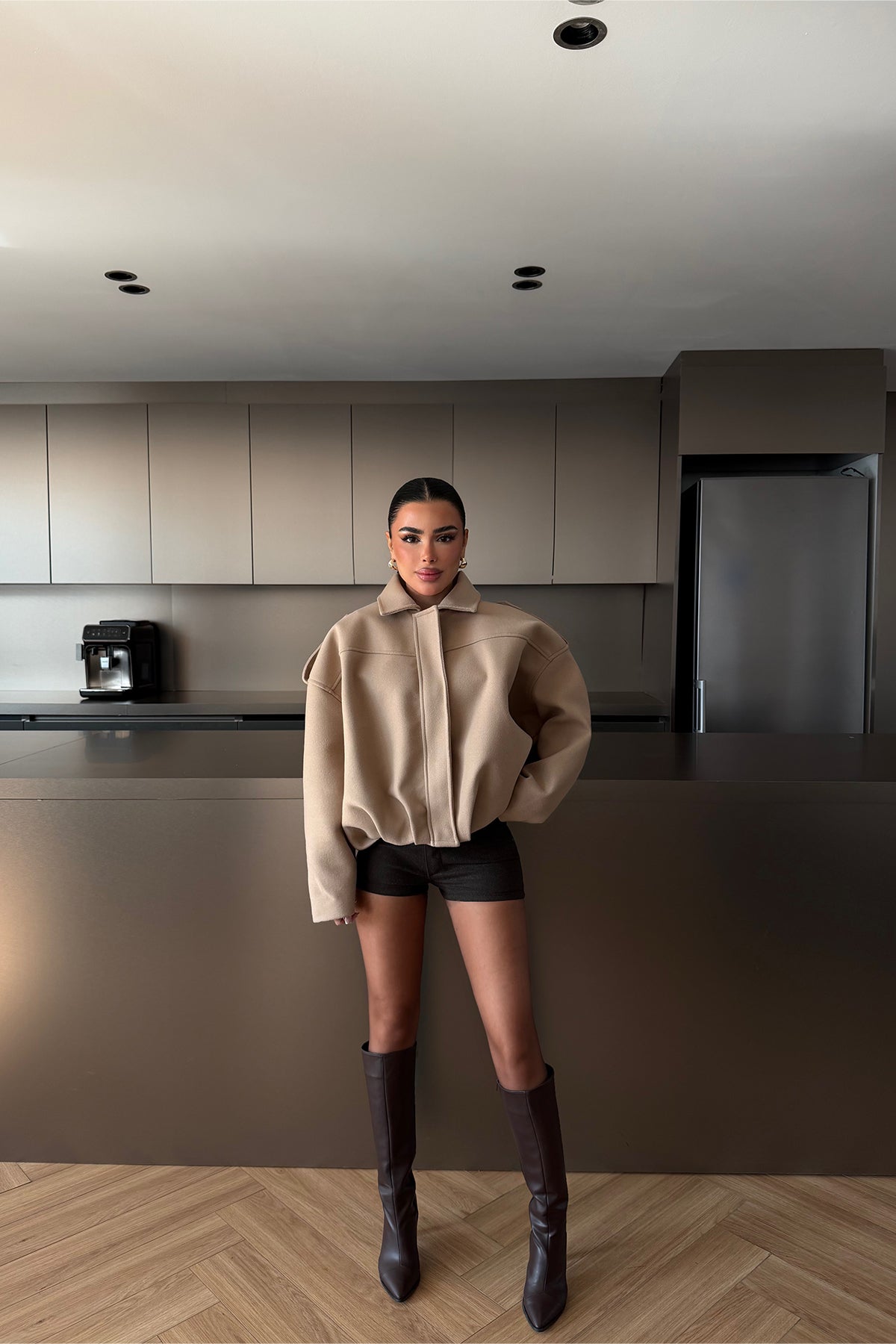 Beige Bomber Jacket