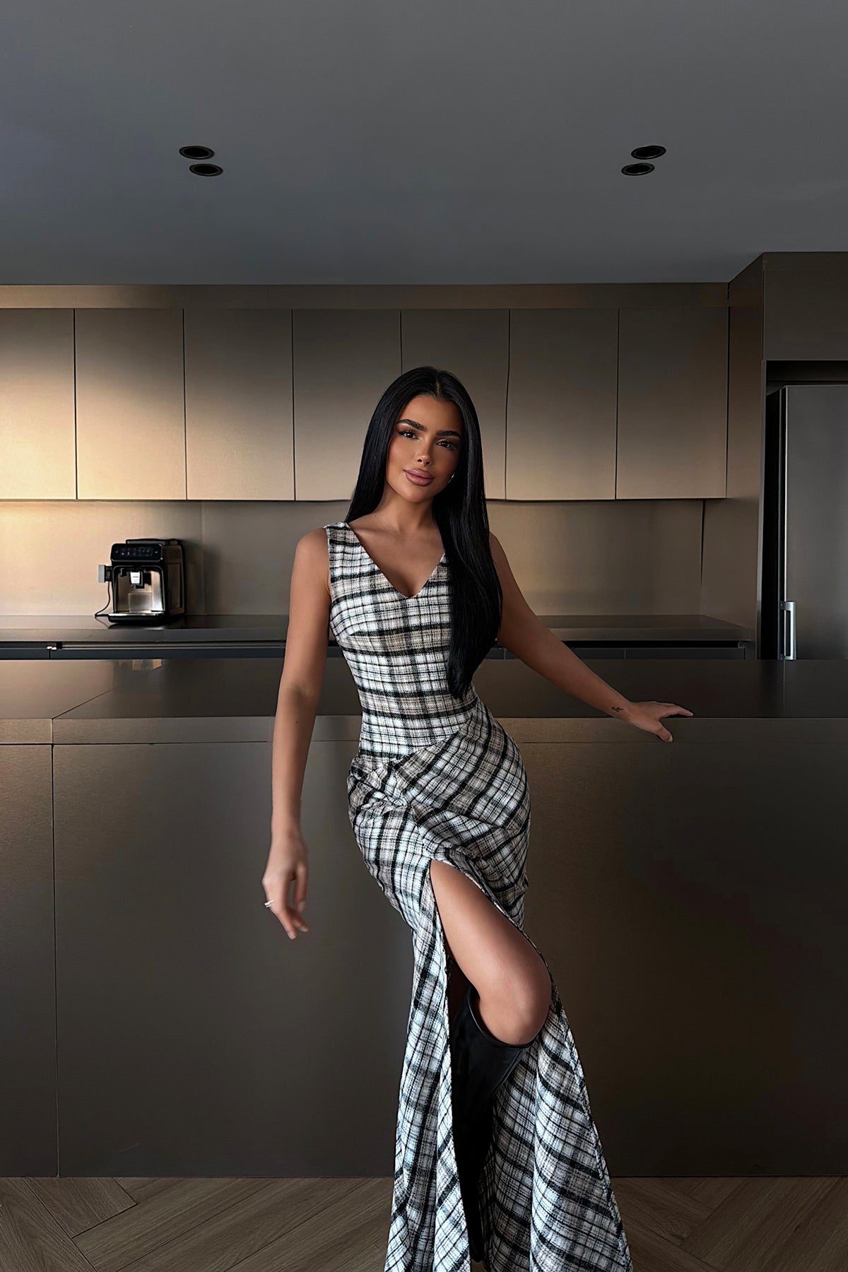 Beige Plaid Dress