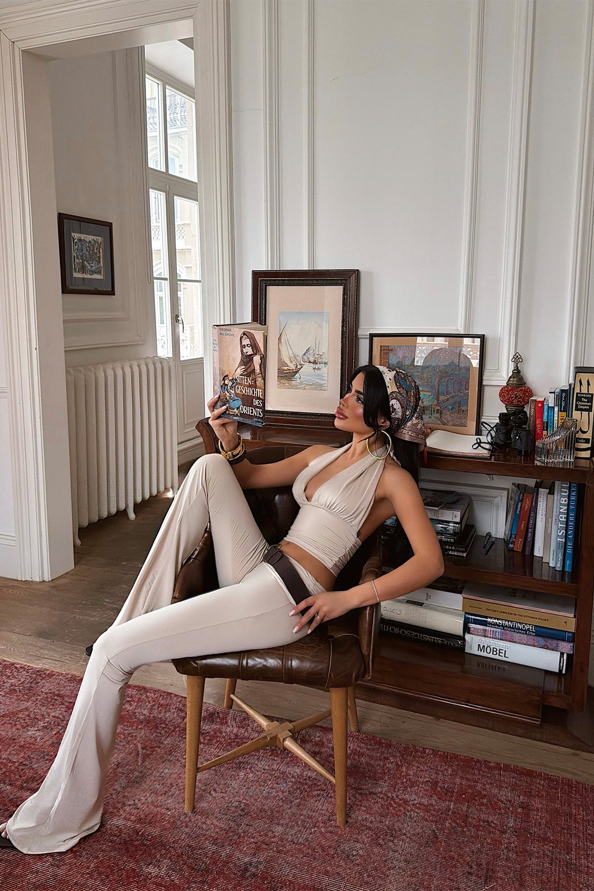Beige V-Neck Leggings Set