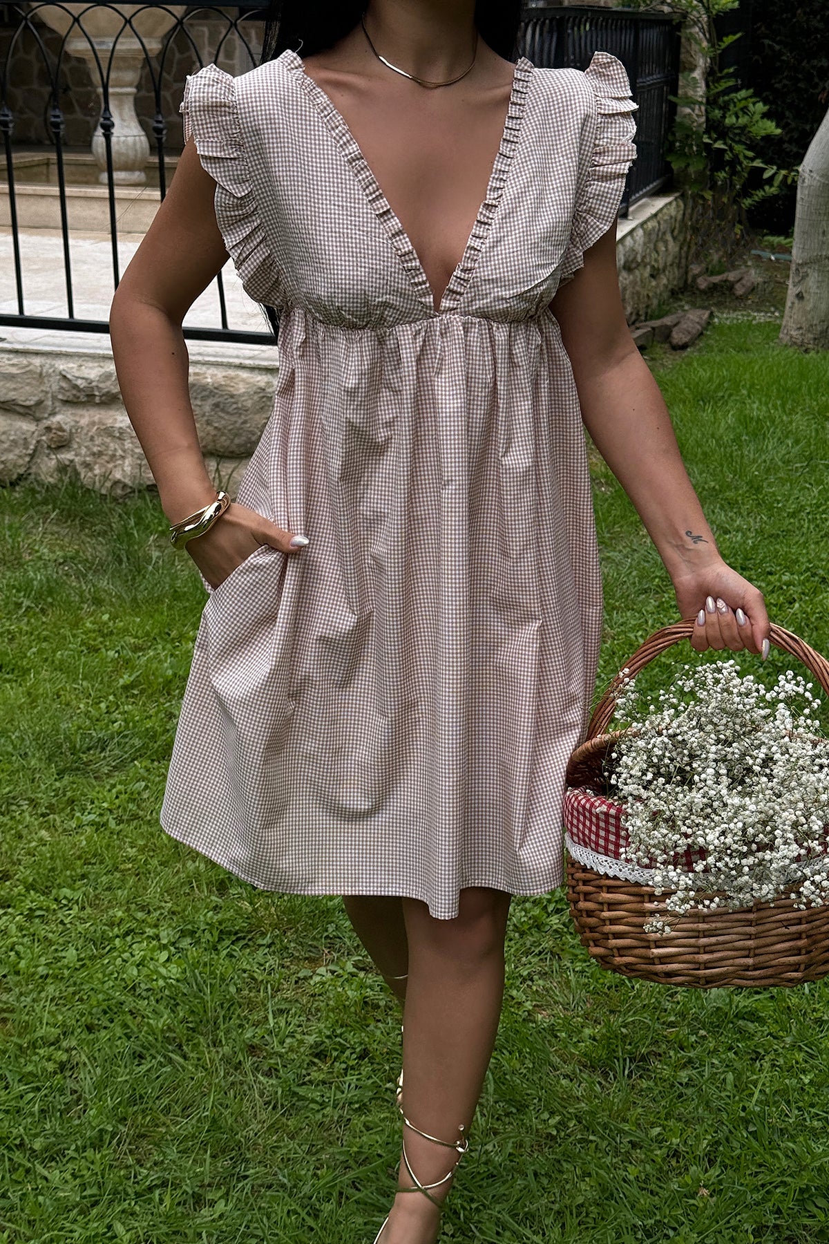 Beige Strappy Mini Dress