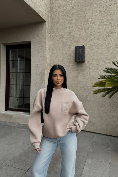 Beige E Embroidered Sweat