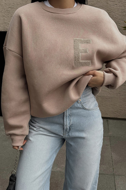 Beige E Embroidered Sweat