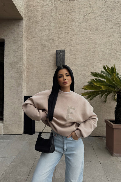 Beige E Embroidered Sweat