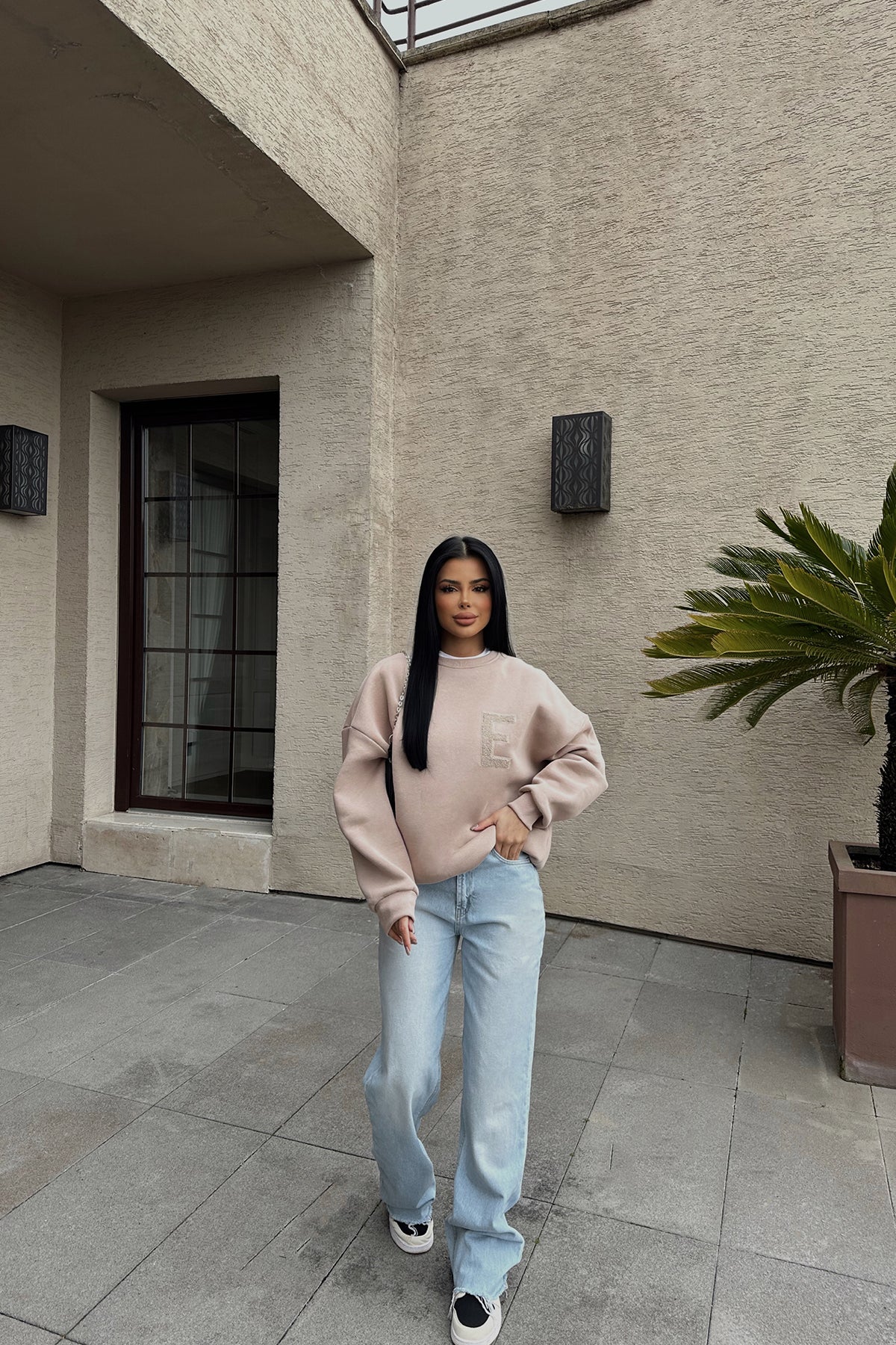 Beige E Embroidered Sweat