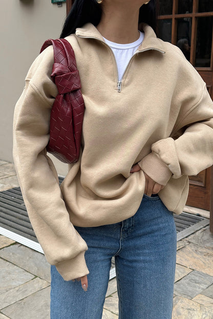 Beige Zipper Detail Sweat