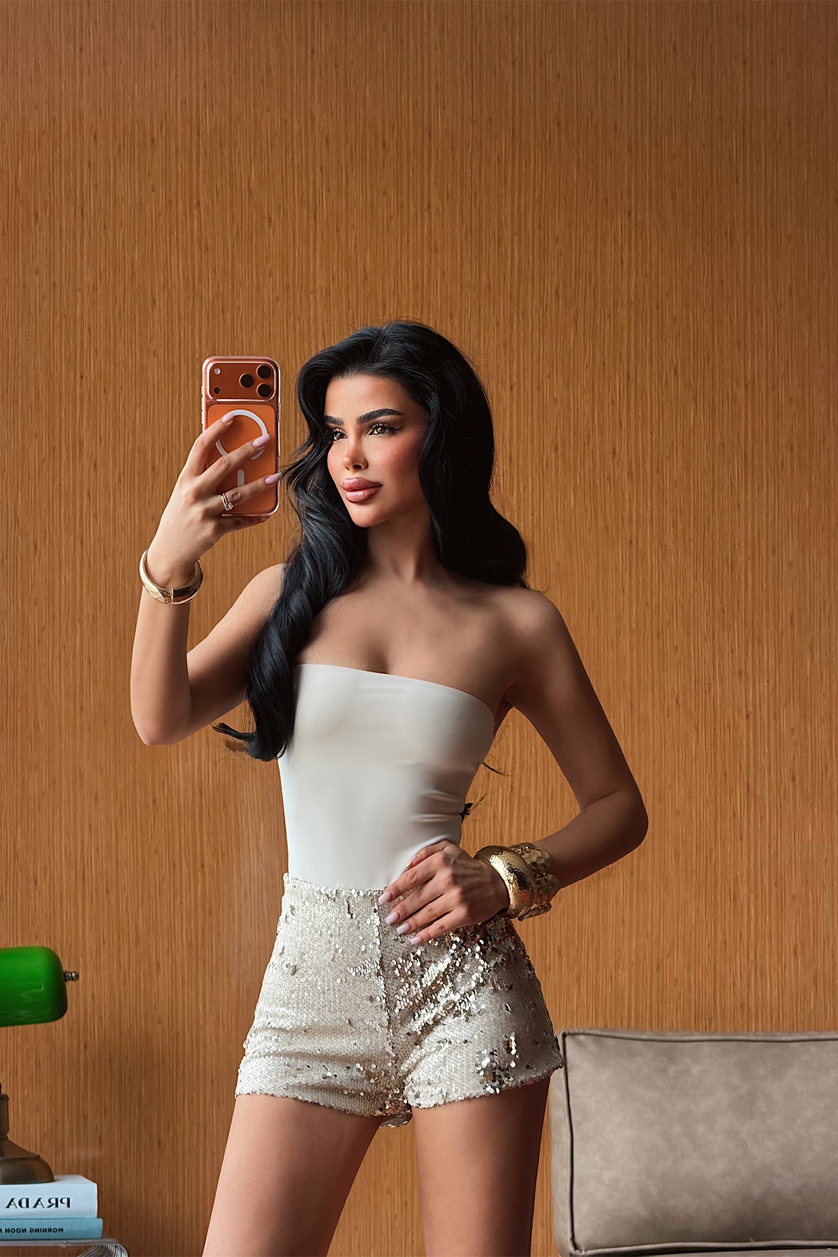 Bej Sequin Şort 1