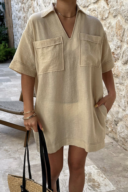 Beige Tilda Linen Shirt Dress