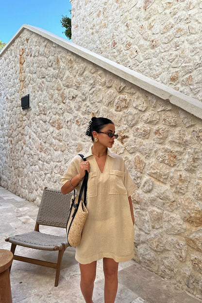 Beige Tilda Linen Shirt Dress