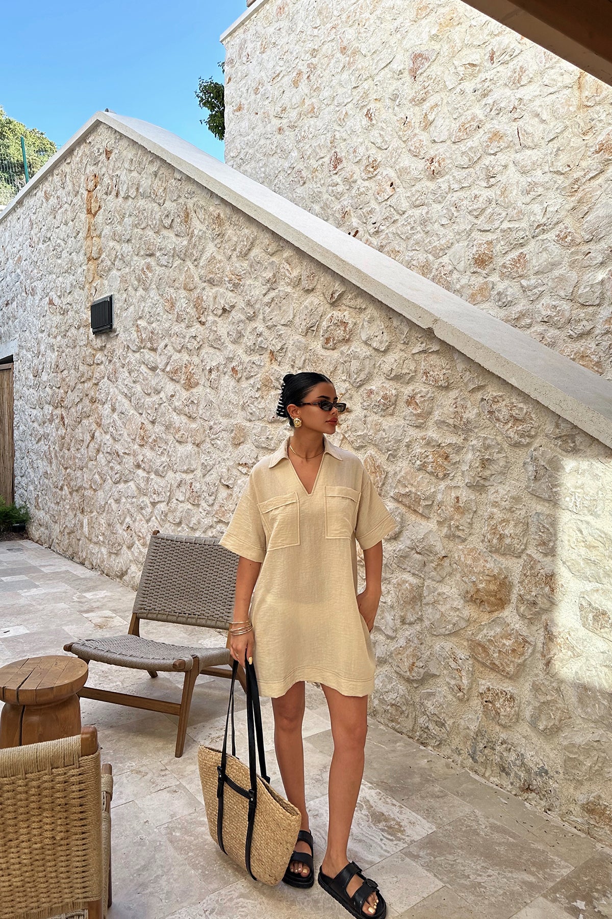 Beige Tilda Linen Shirt Dress