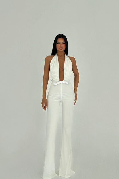 Weißer Jumpsuit mit Schnürung