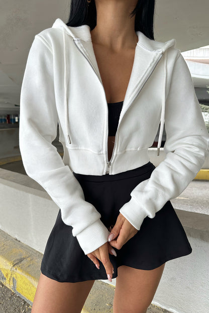 White Zipper Detail Crop Top