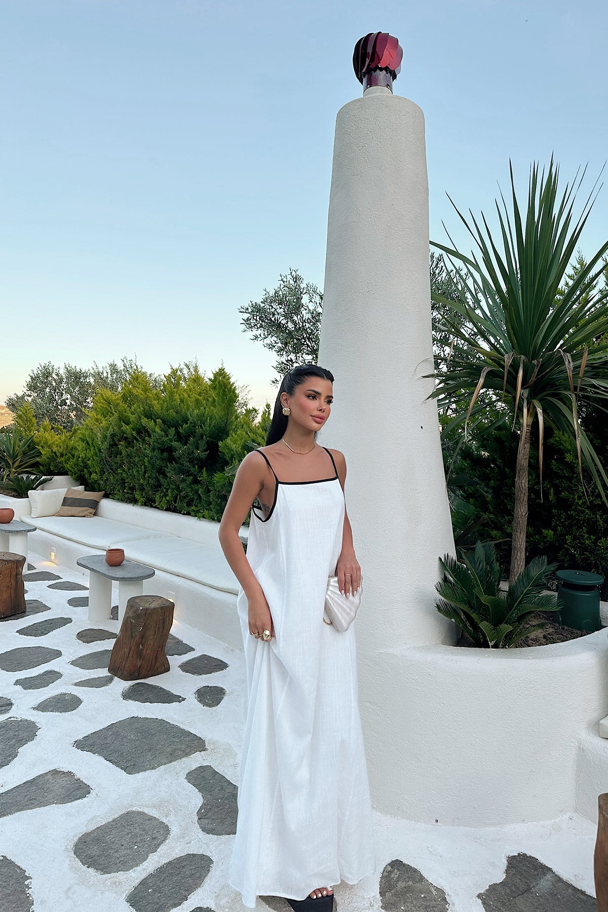 White Halter Neck Long Dress