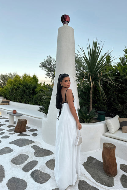 White Halter Neck Long Dress