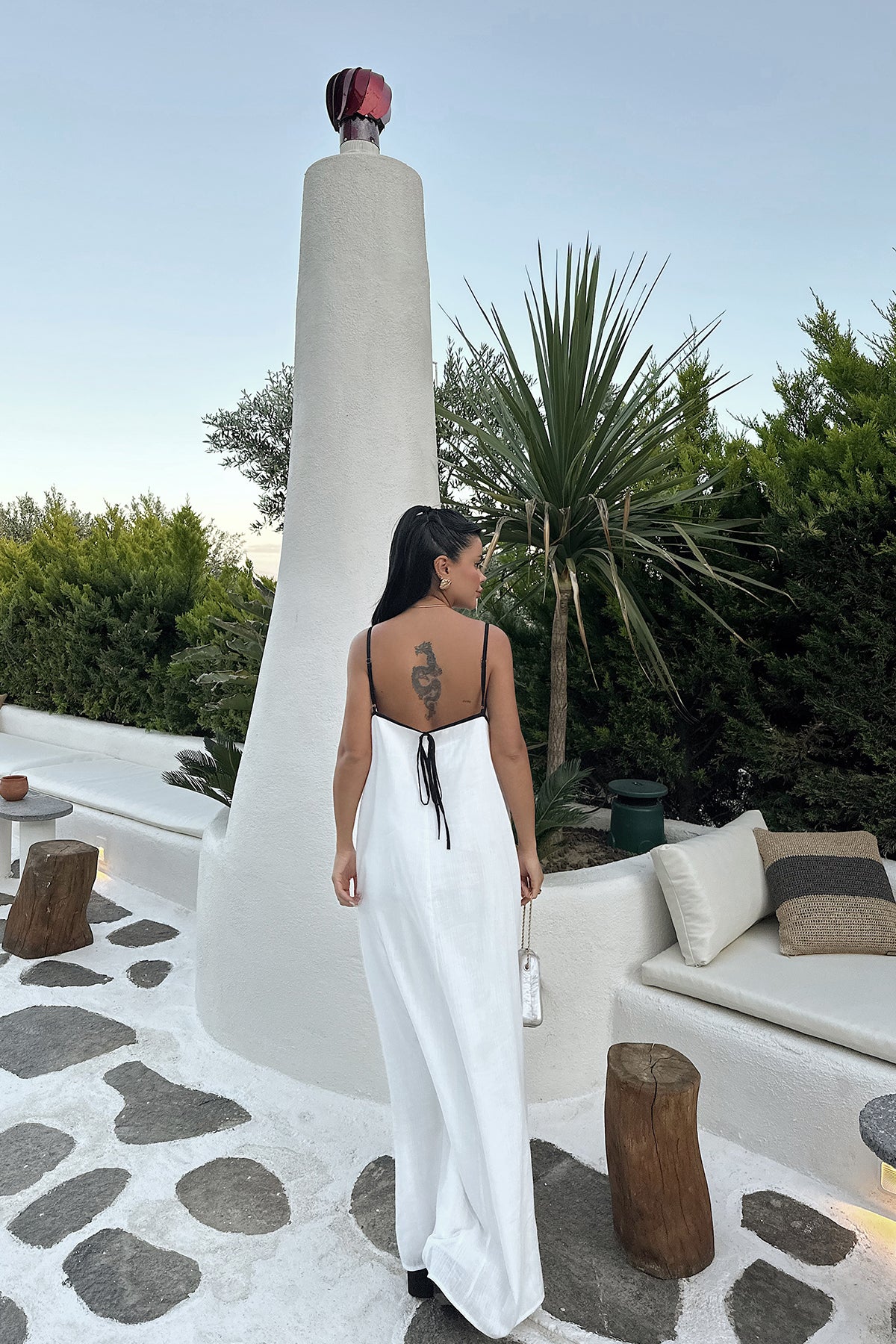 White Halter Neck Long Dress