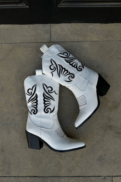 White Embroidery Detail Boots