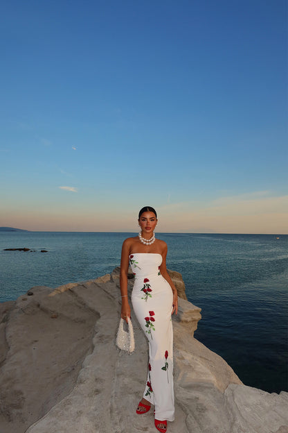Weißes Onella-Kleid mit Rosenmuster