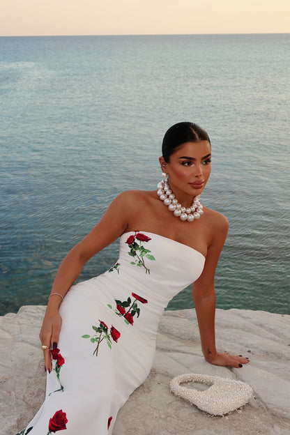 Weißes Onella-Kleid mit Rosenmuster