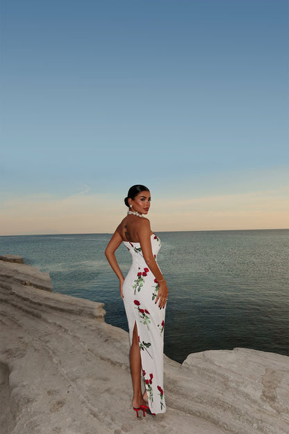Weißes Onella-Kleid mit Rosenmuster