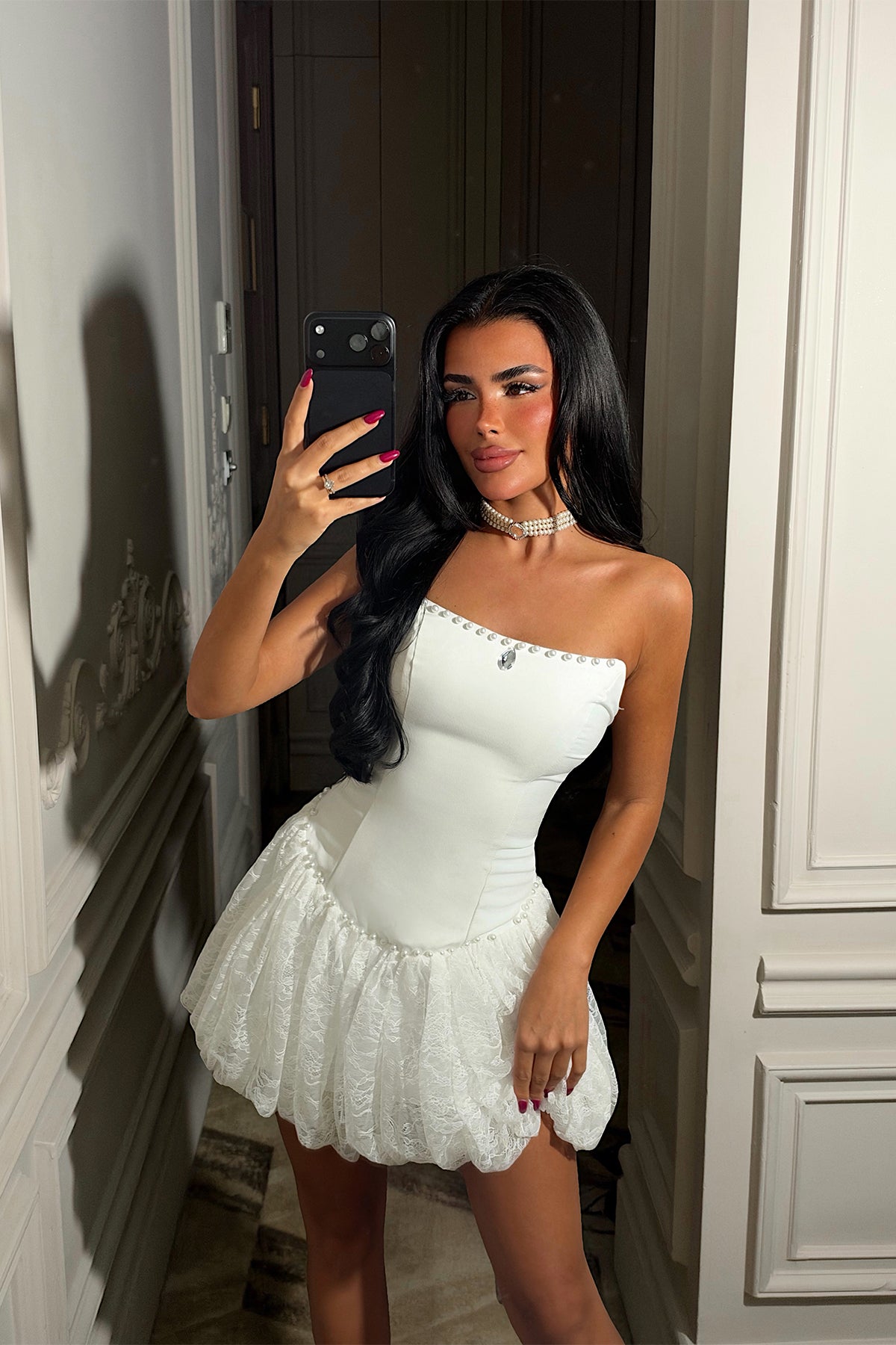 Beyaz Straplez Mini Elbise 1