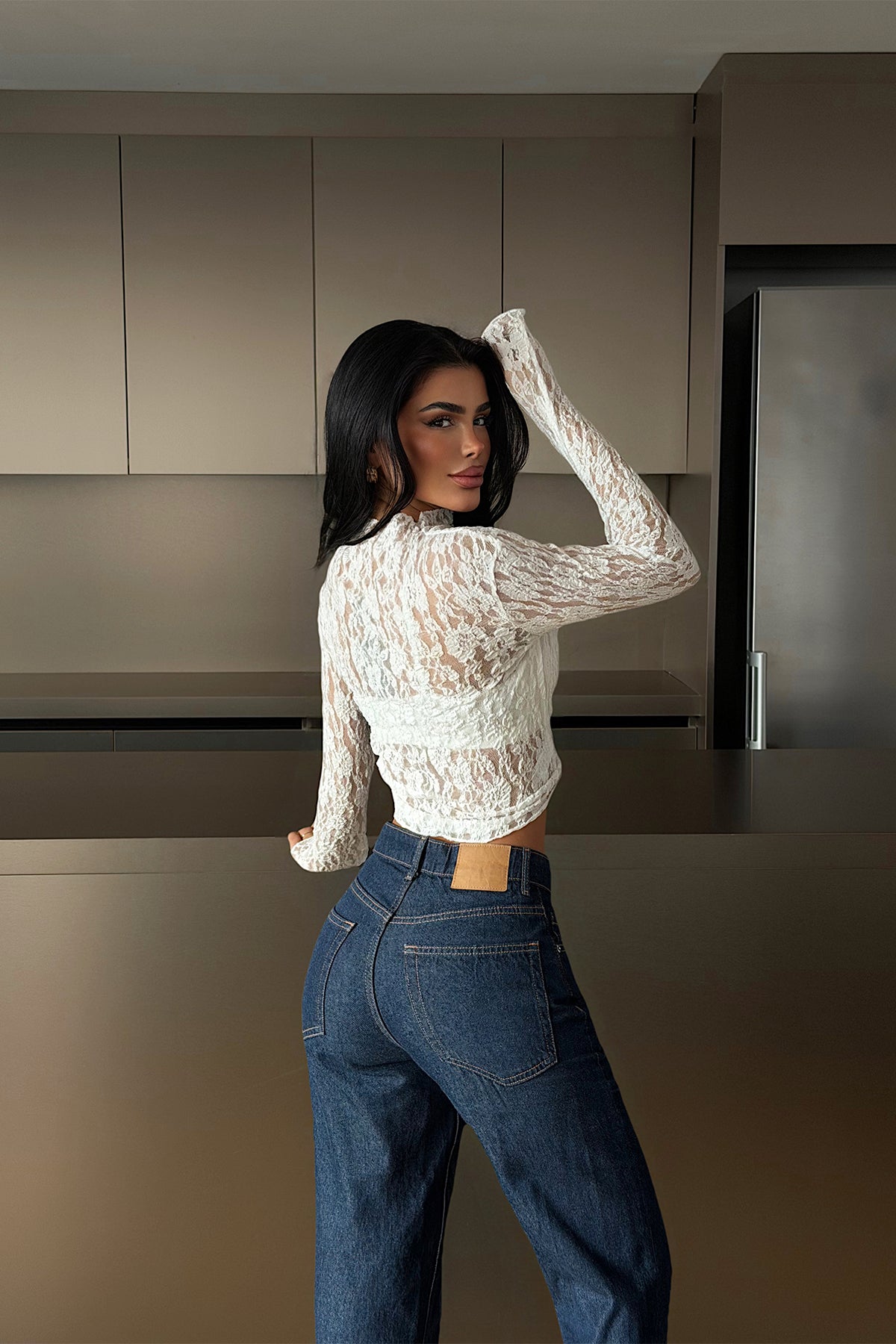 Beyaz Raquel Dantel Transparan Bluz 16