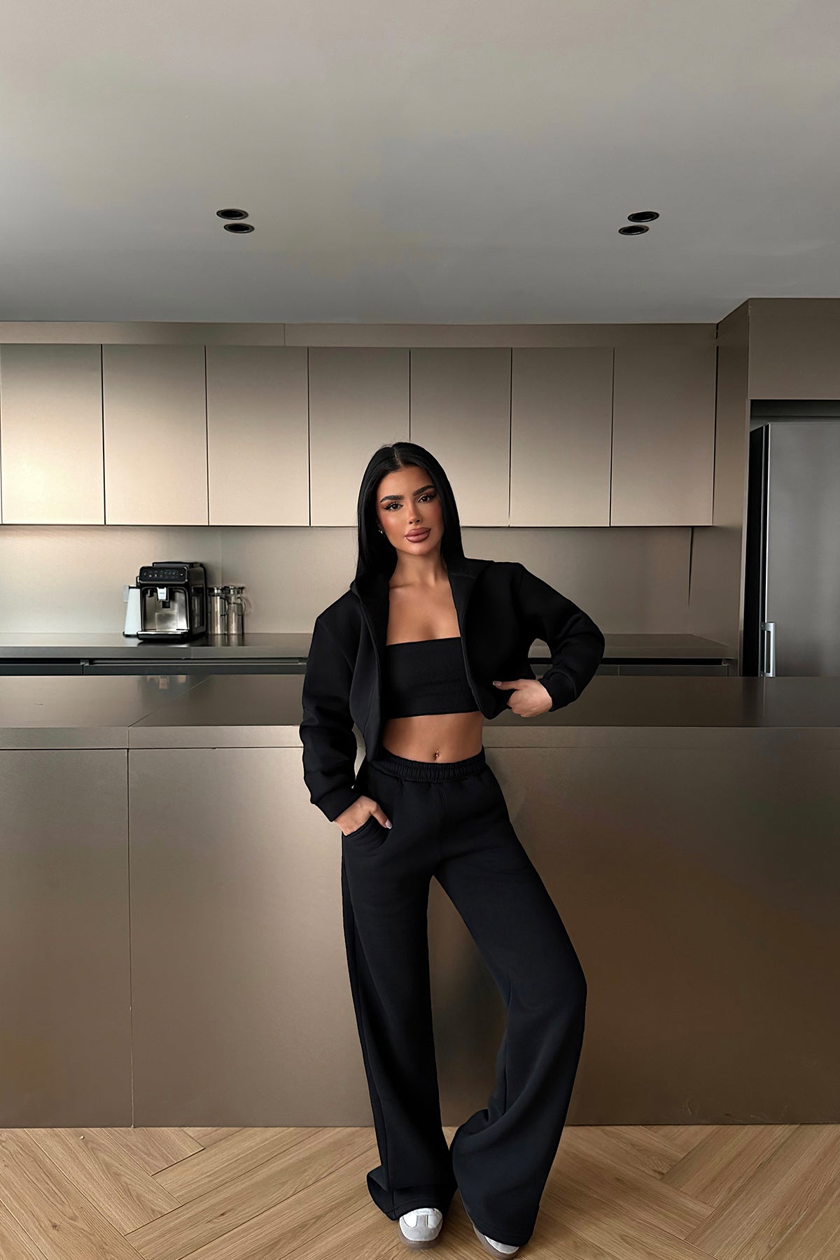 Black Hooded Three-Piece Set