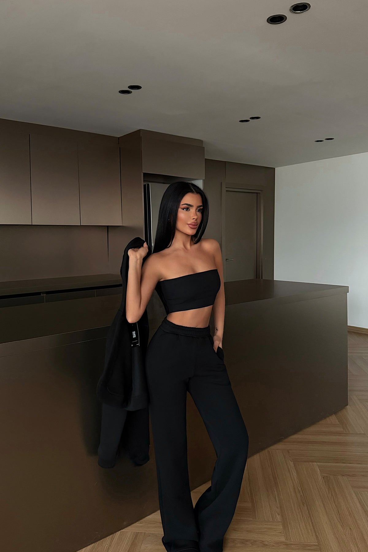 Black Hooded Three-Piece Set