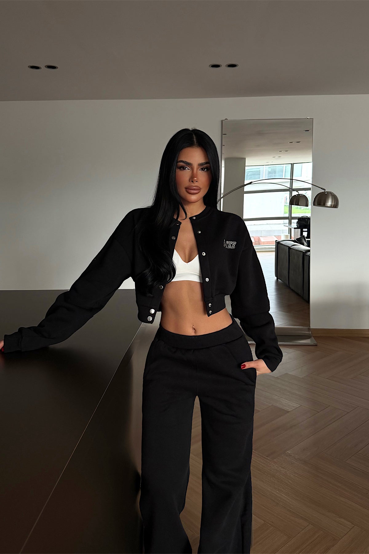 Black Lo Tee Print Tracksuit Set