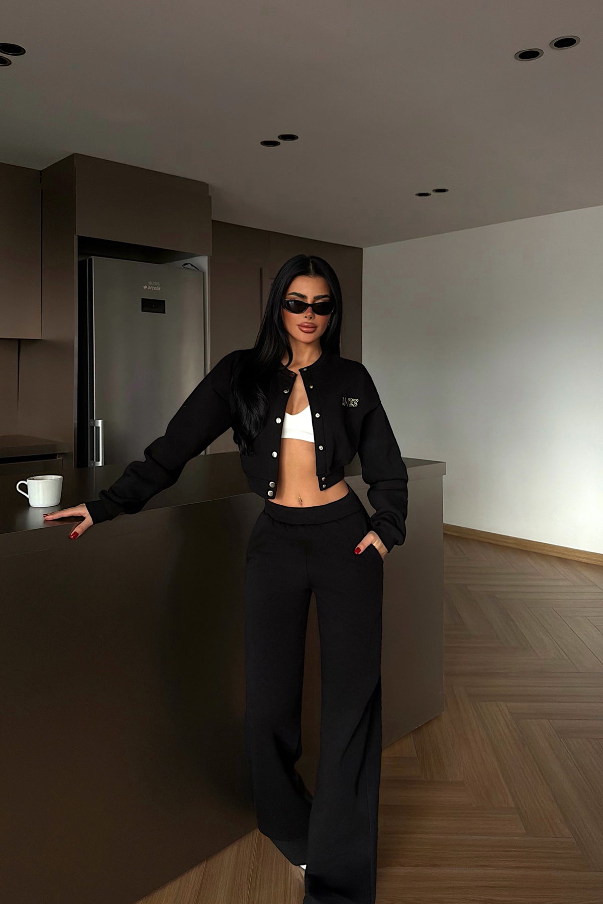 Black Lo Tee Print Tracksuit Set