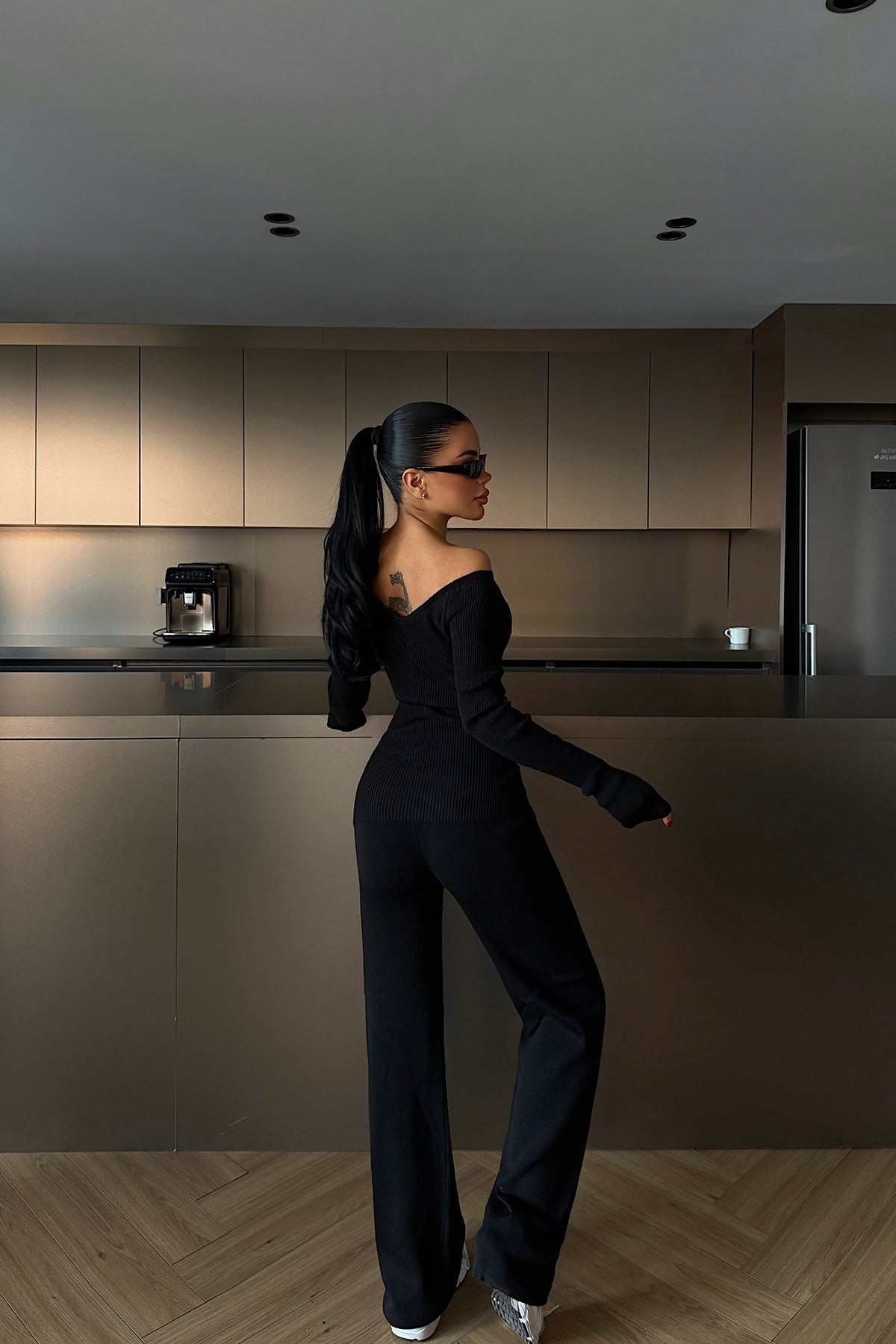 Black Off-Shoulder Knit Set