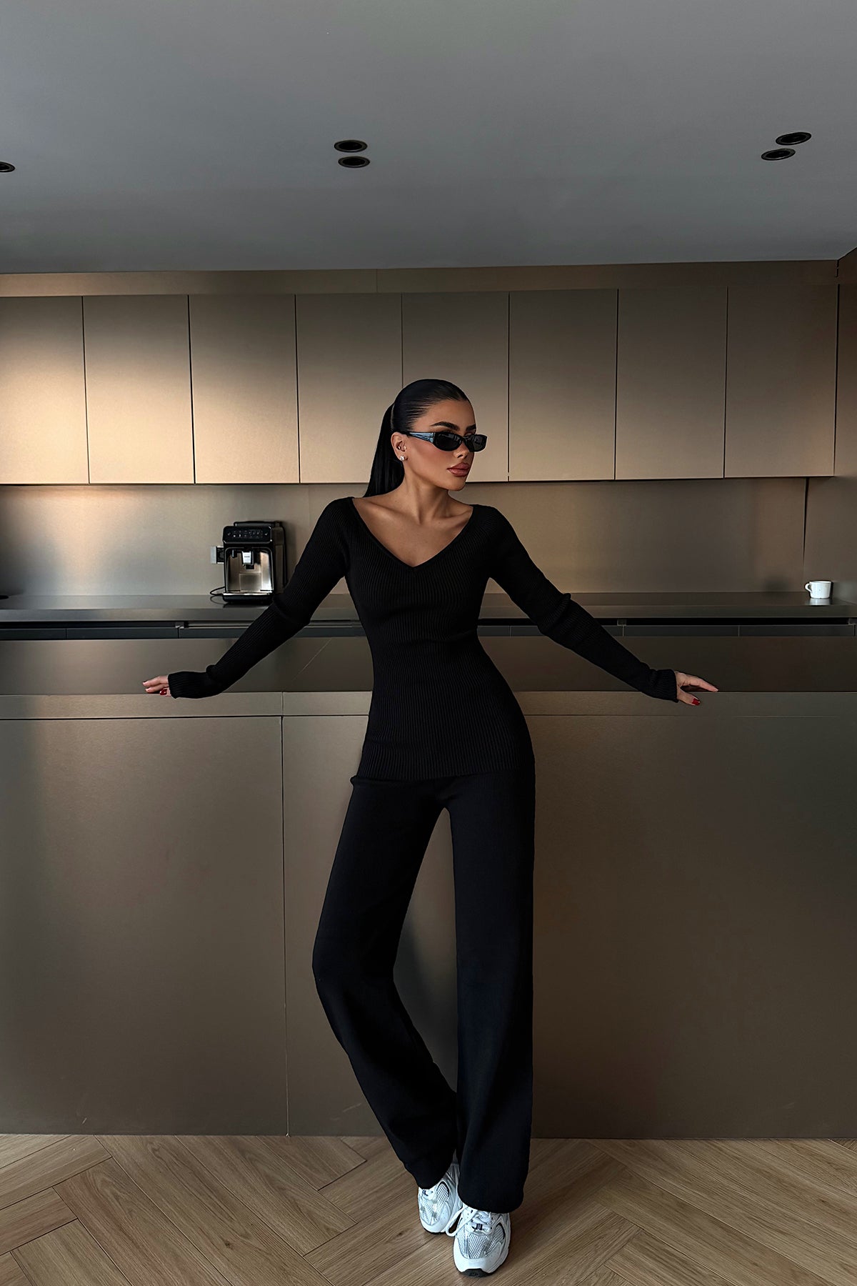 Black Off-Shoulder Knit Set