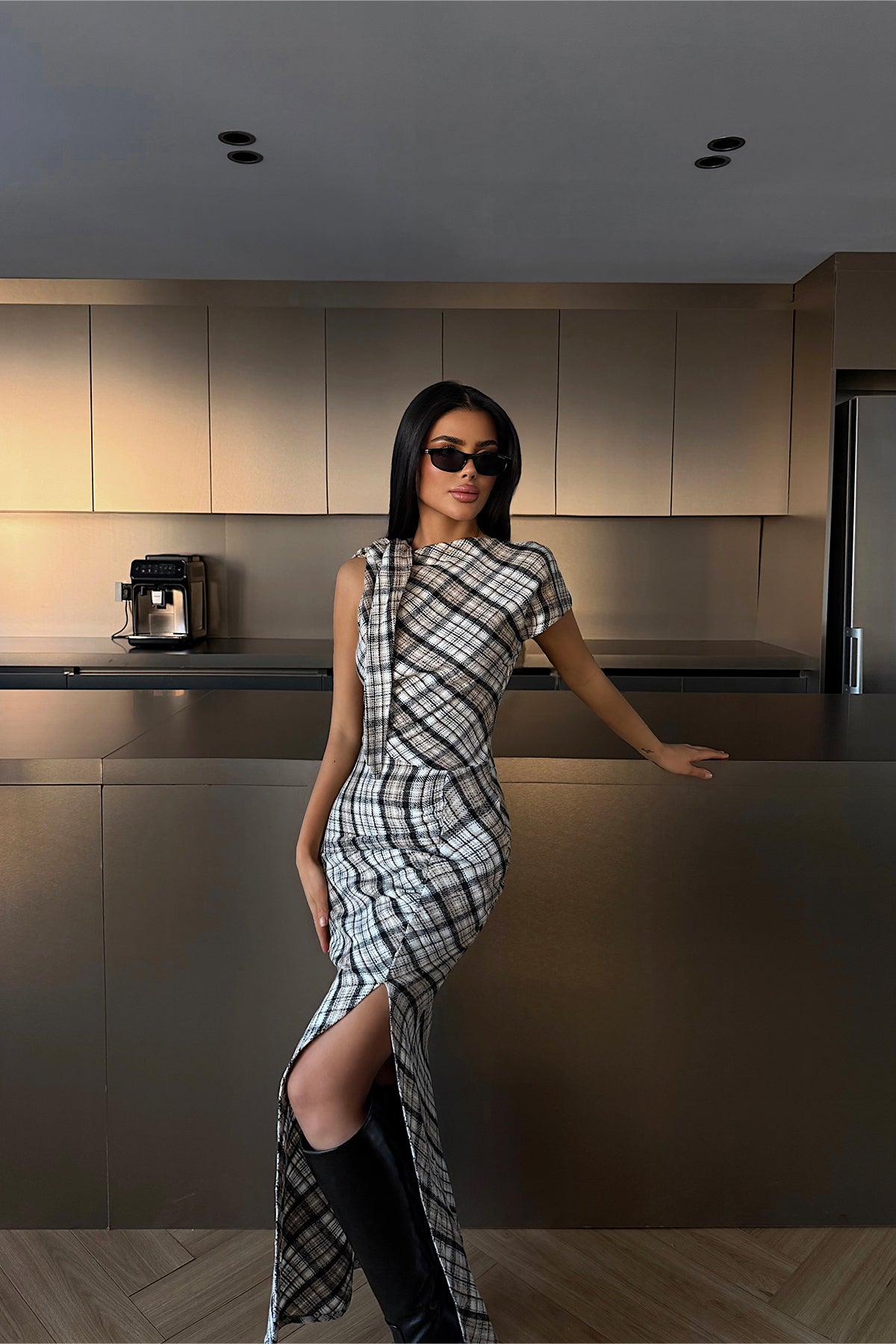 Black Plaid Long Dress