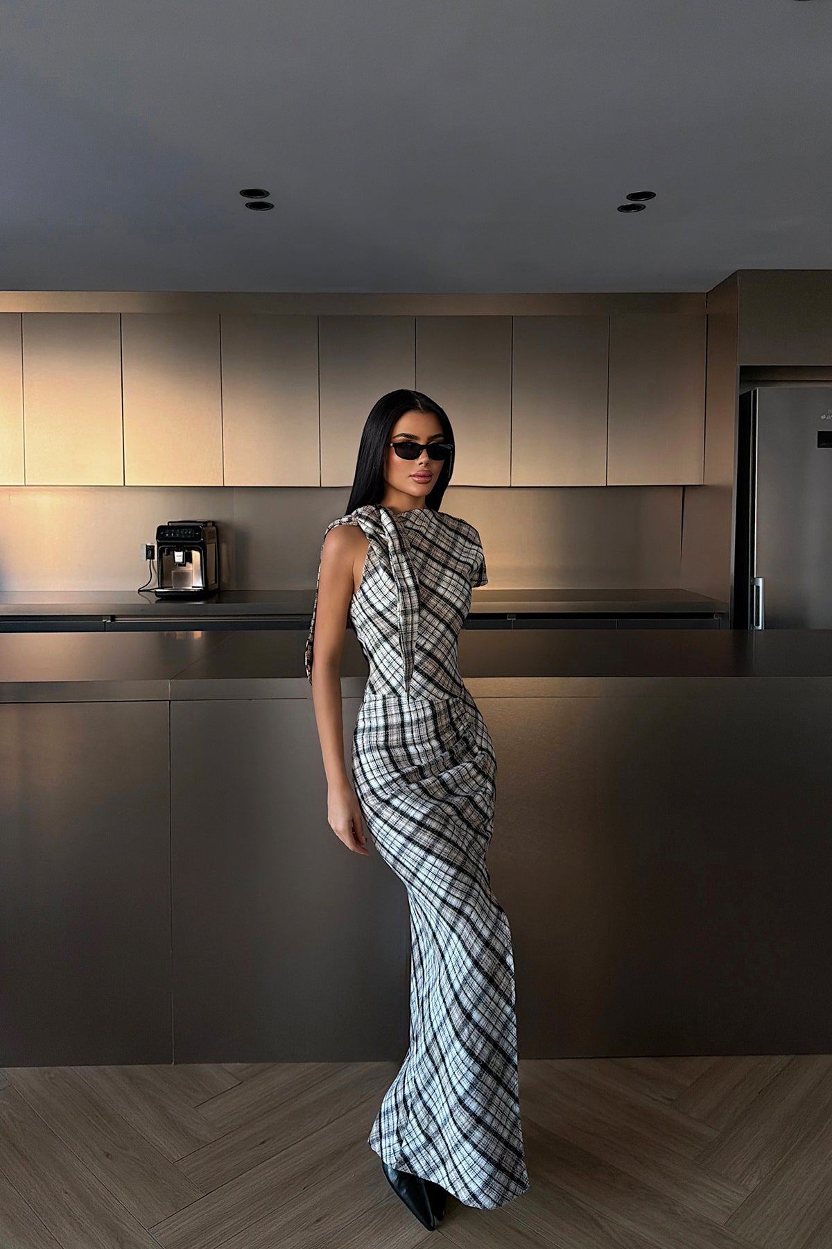 Black Plaid Long Dress