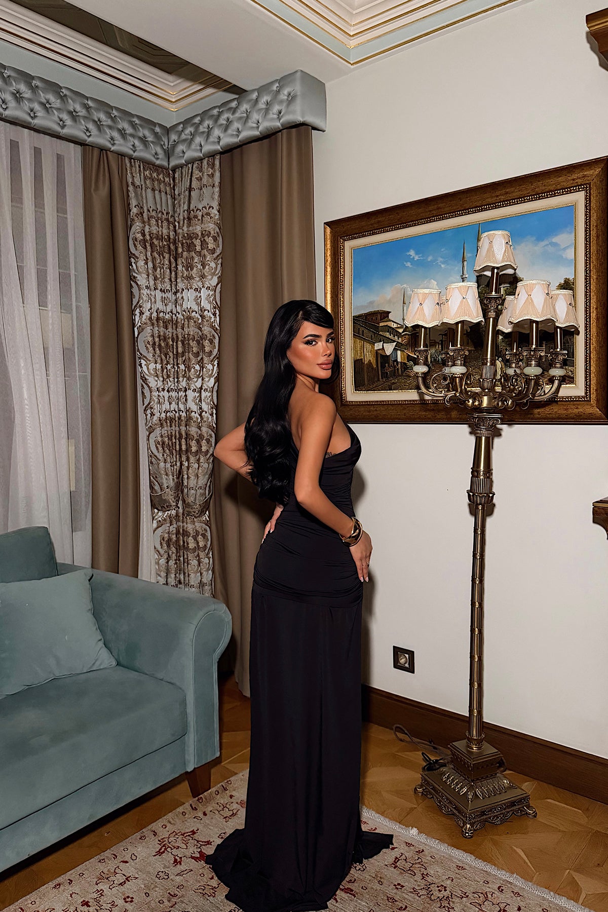Black Shoulder Detail Long Dress