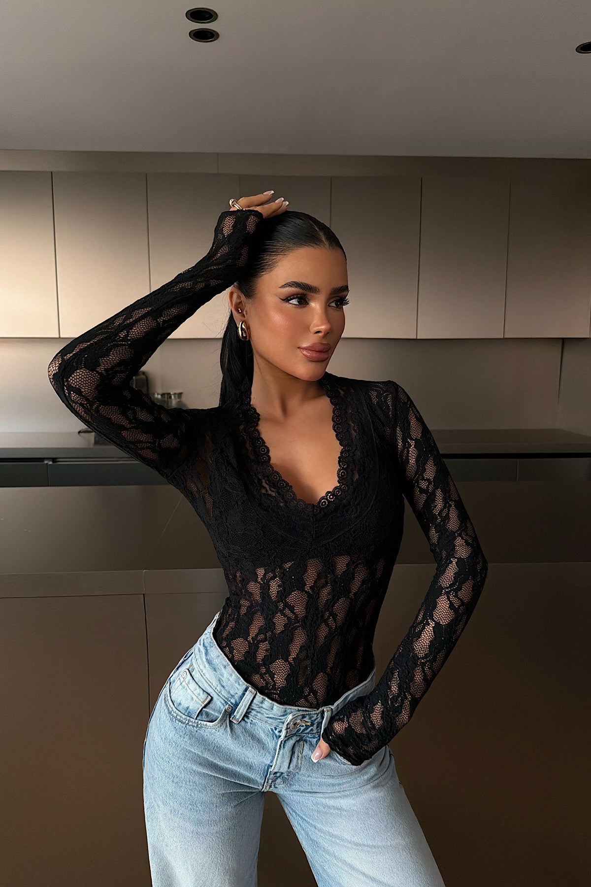 Black Transparent Lace Blouse