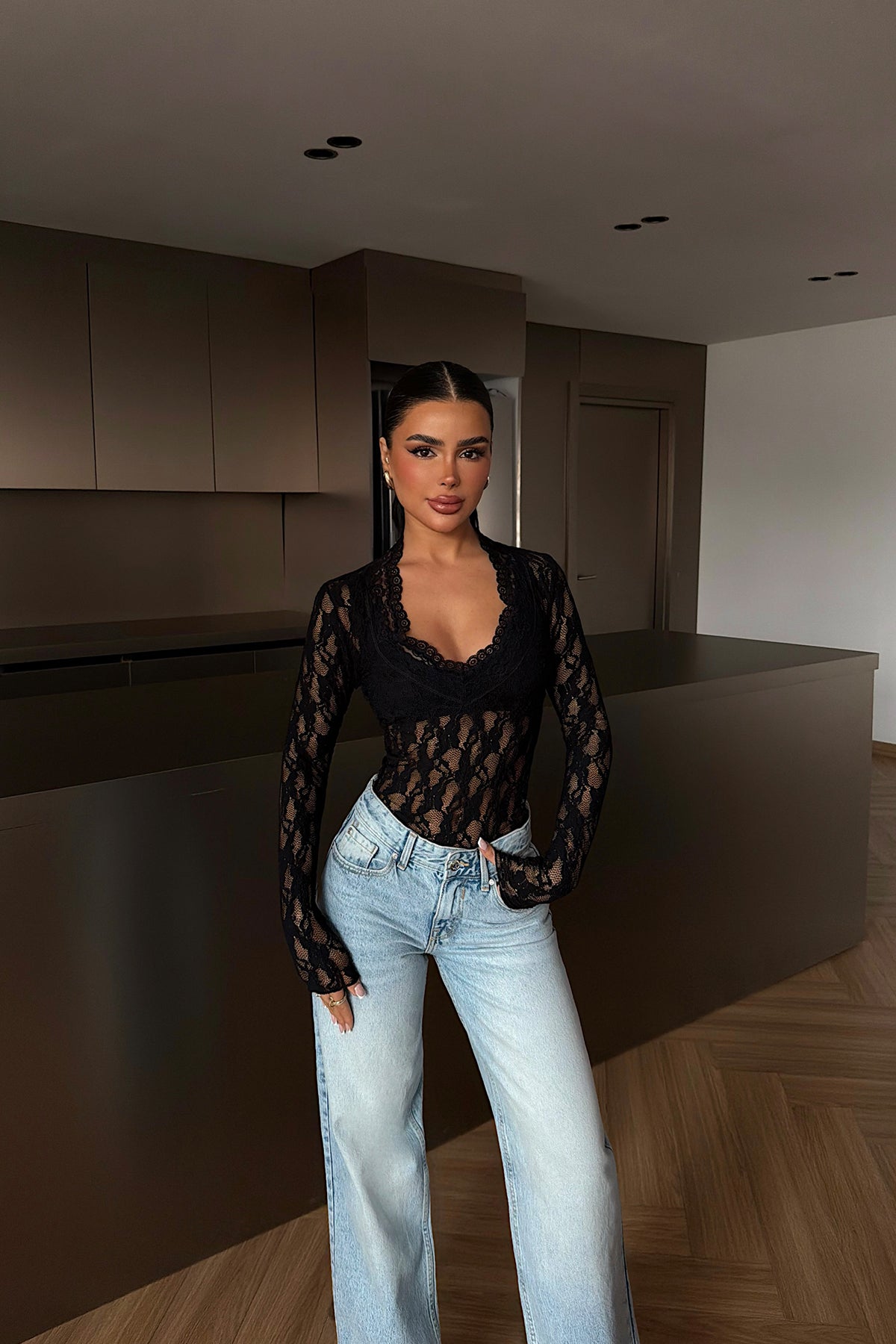 Black Transparent Lace Blouse