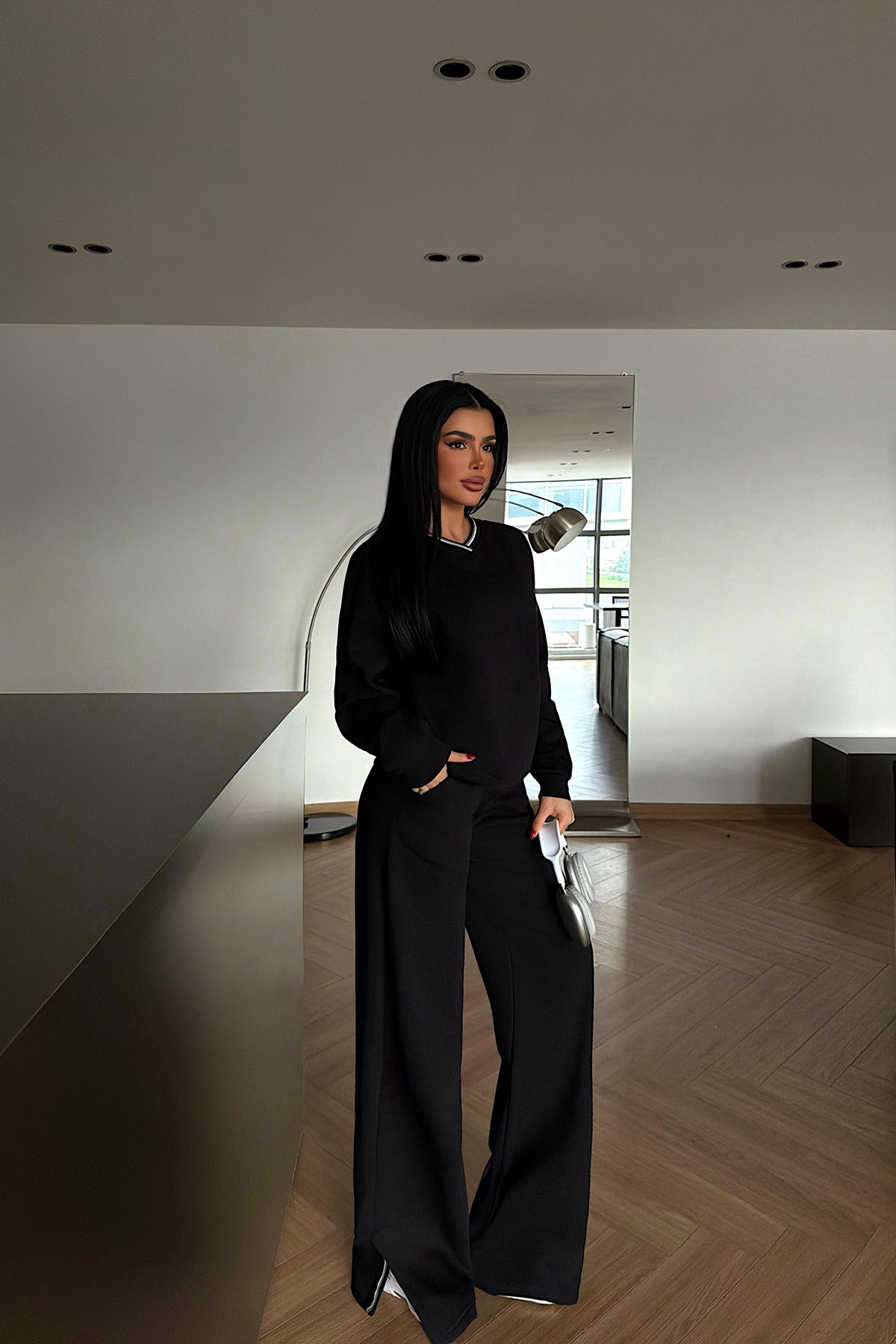 Black V-Neck Tracksuit