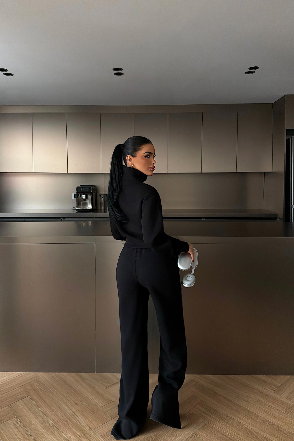 Black Zipper Detail Tracksuit Set