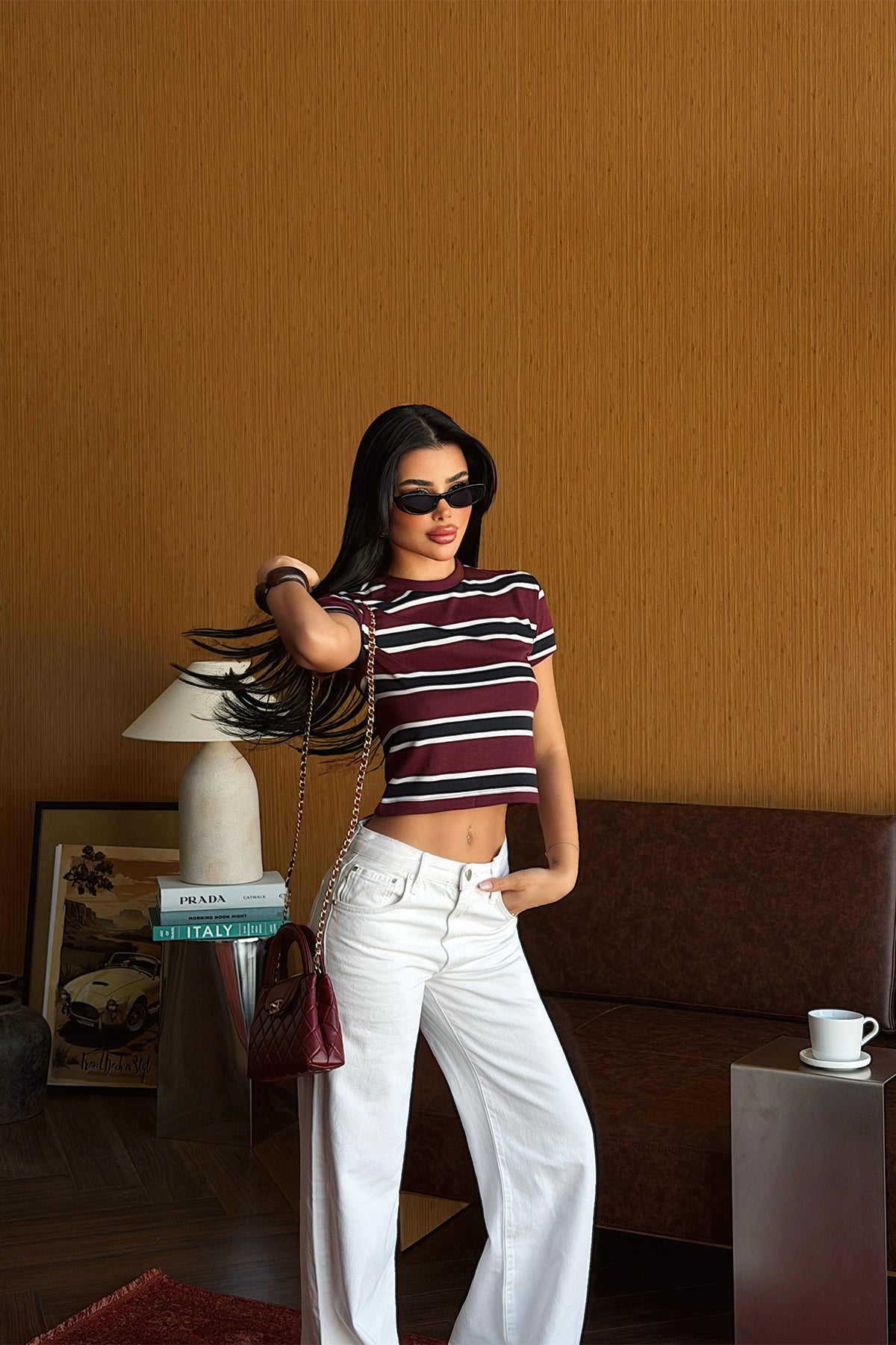 Bordo Çizgili Crop Top 4
